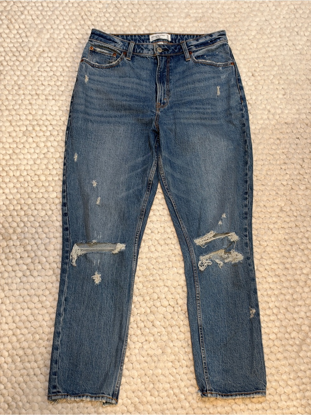 Abercrombie & Fitch Distressed Medium Blue High-Rise Jeans - Long